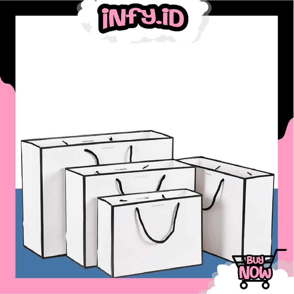 

INFY - PAPER BAG PUTIH LIST HITAM MODEL ELEGANT MEWAH TAS KADO GOODIE BAG CLASSIC WHITE R1258