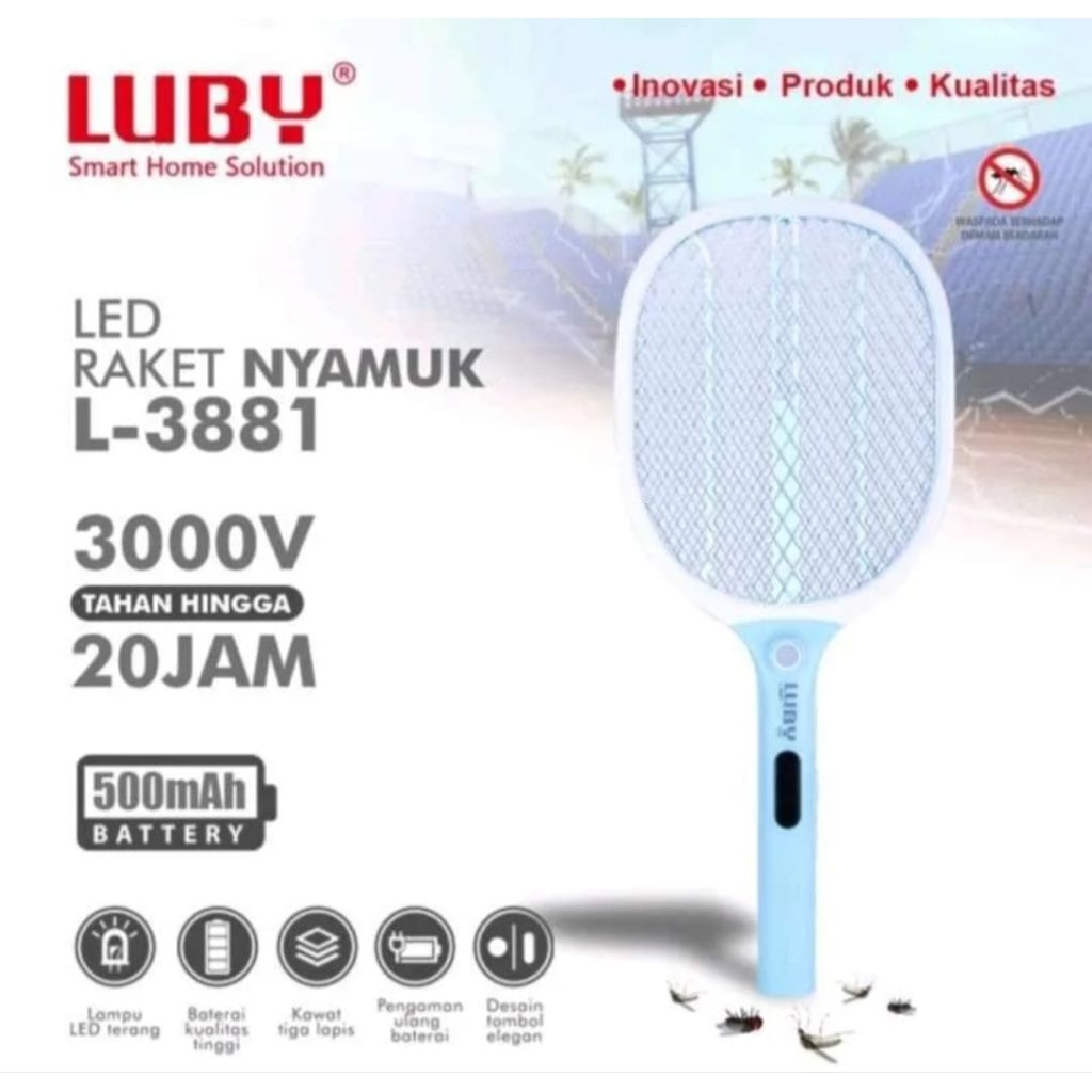 Raket Nyamuk L 3881/3882/3883 Luby Raket nyamuk cas rechargeable lampu led Raket nyamuk double layer