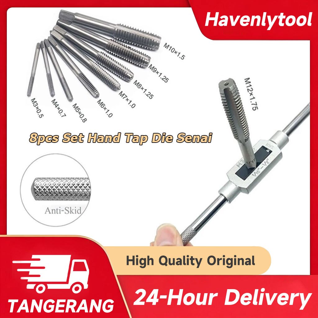 Havenlytool 8pcs Set Hand Tap Die Senai / Mata Tap Set / Hand Tap Drill Bits Set / Lengkap Gagang St
