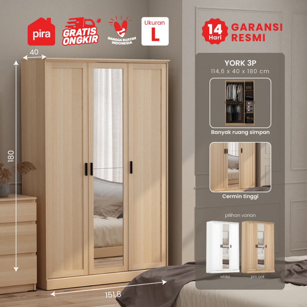 Pira Metropolis - York 3P Lemari Pakaian 3 Pintu