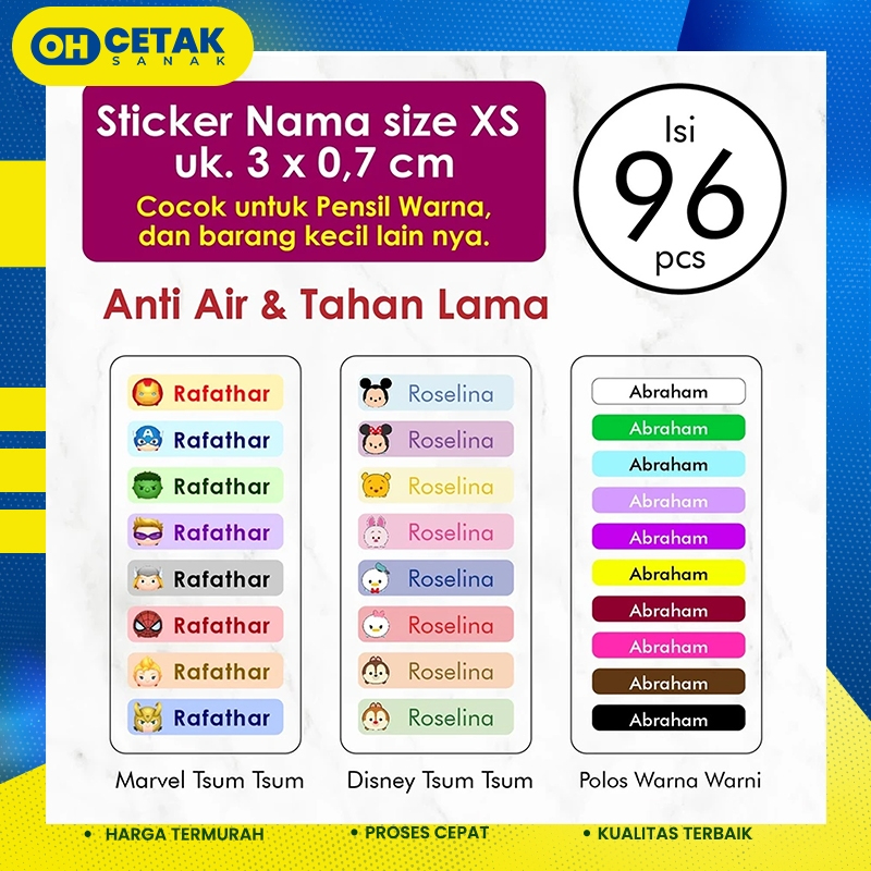 

Label Nama Anak Custom uk 3x0,7 cm / Stiker Nama Karakter Lucu / Sticker Sekolah Anak Murah / Label Nama Marvel dan Disney
