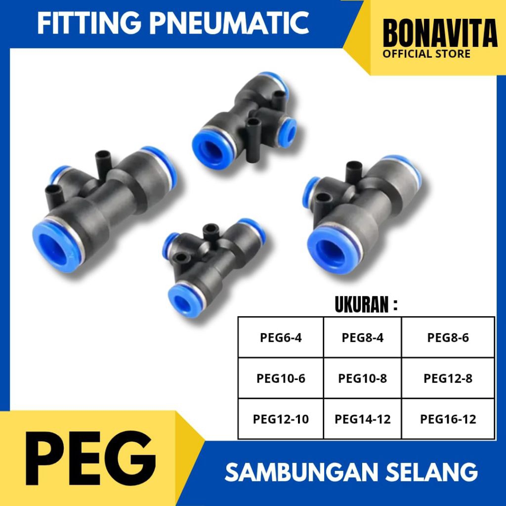 FITTING PNEUMATIC TEE SAMBUNGAN SELANG ANGIN PE
