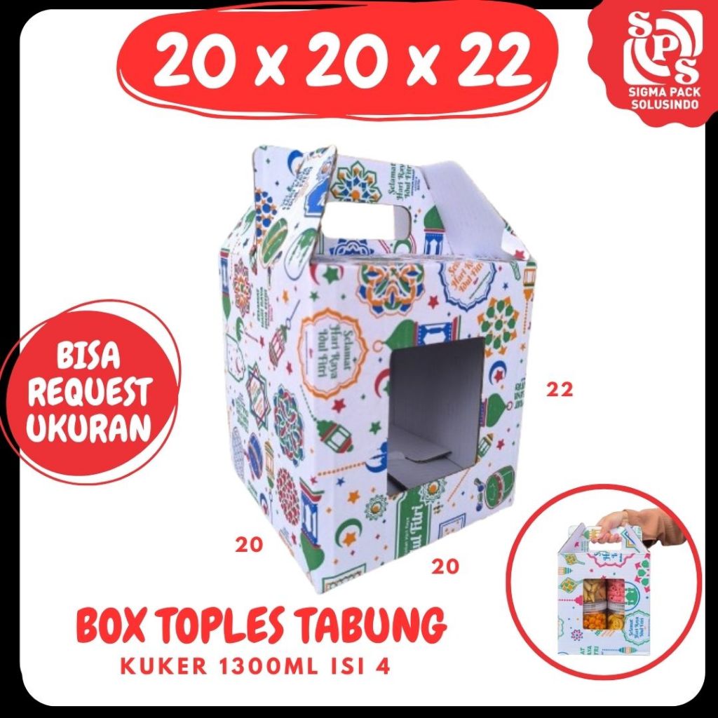 

Box 20x20x22 Jinjing (KUKER TOPLES JAR 1300ml ISI 4) Kardus Idul Fitri Lebaran Hampers/Ied Mubarak/Box Boneka/Hampers Kue Kering
