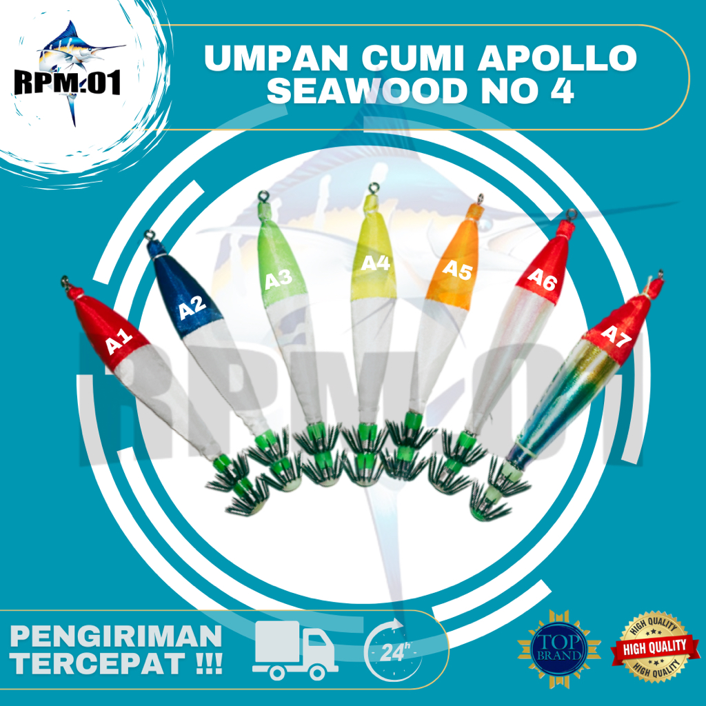 UMPAN PANCING CUMI APOLLO BRAND SEAWOOD / UMPAN CUMI POCONG-POCONGAN / SQUID JIG (Glow in the Dark) 