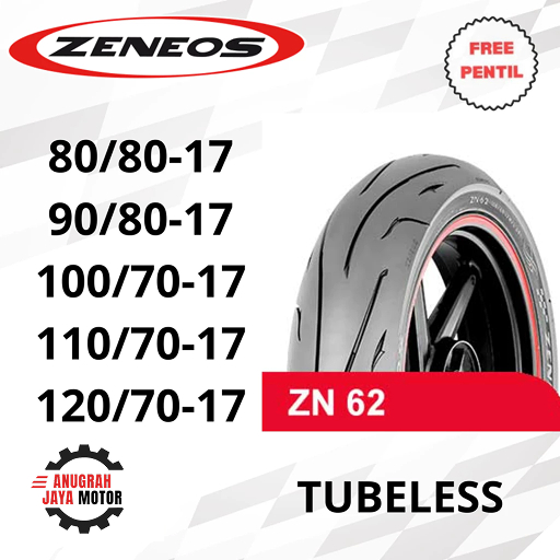 ZENEOS ZN62 80/80-17 90/80-17 100/70-17 110/70-17 120/70-17 Tubeless Ban Motor Ring 17 Ban Motor Tub