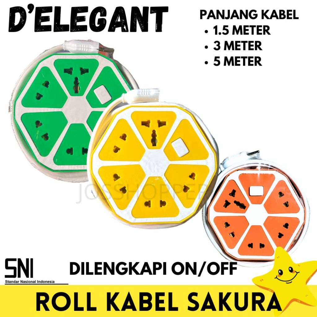 Stop Kontak Hexagon Listrik Jeruk 5 Lubang Colokan Listrik Kabel Olor Kabel Roll Switch On Off