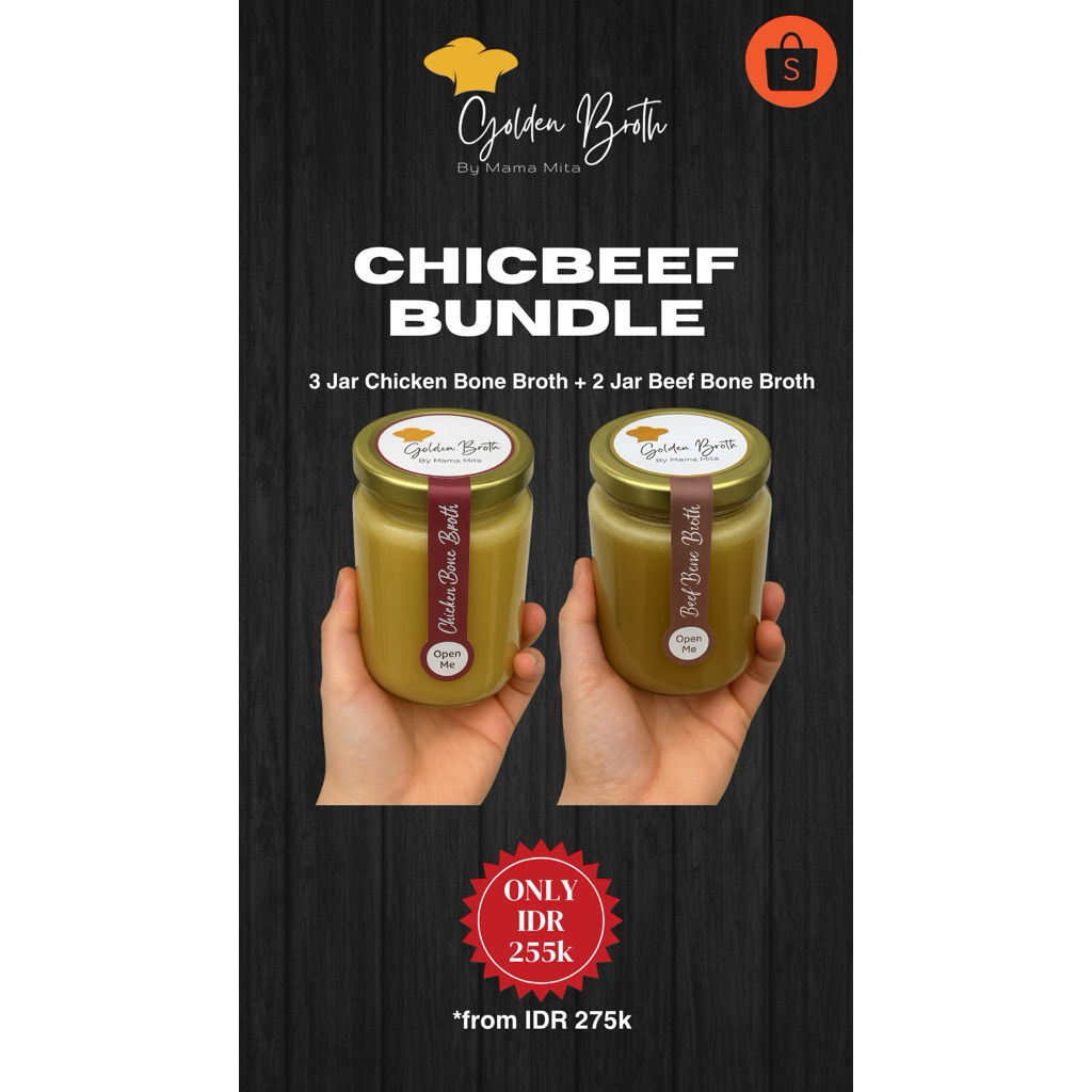 

CHICBEEF BUNDLE GOLDEN BROTH BY MAMA MITA - premium homemade bone broth tanpa MSG, gula, garam, pengawet