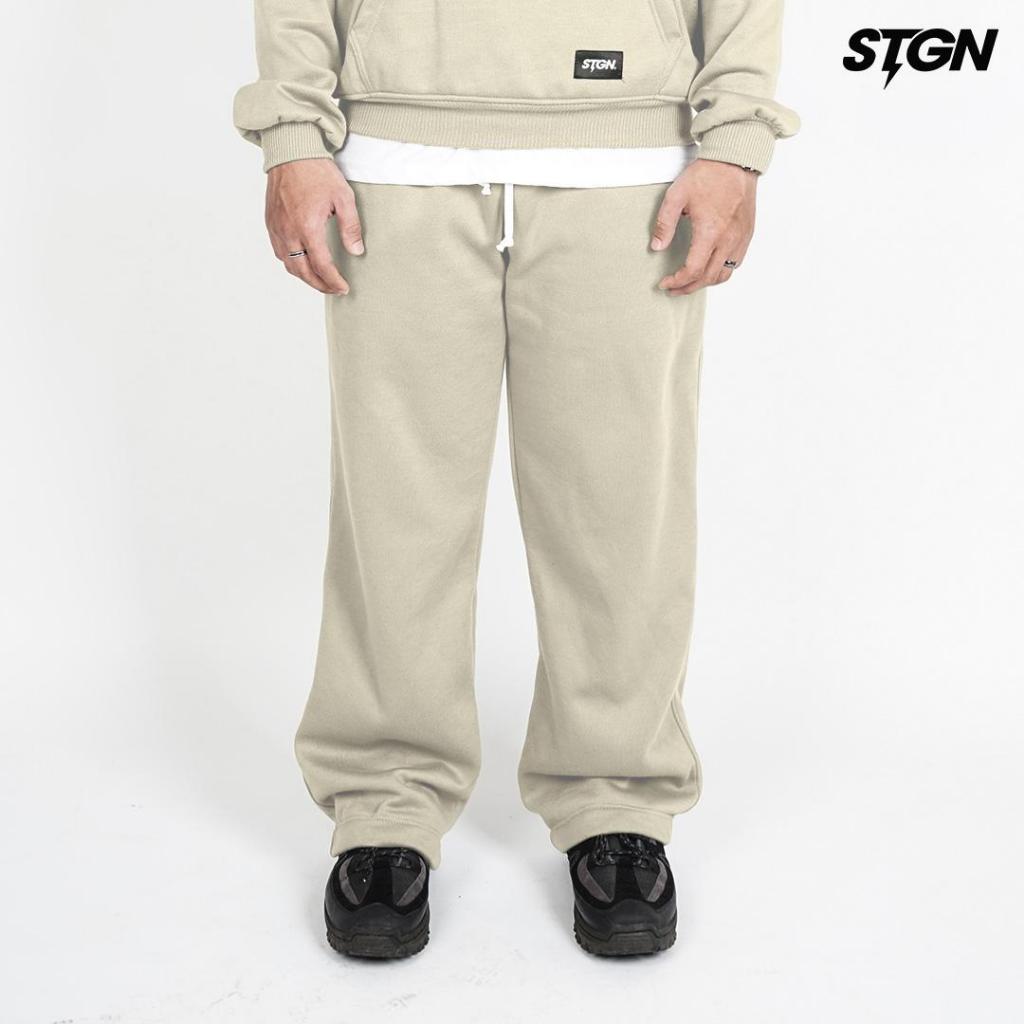 Steigen Celana Sweatpants Loose Baggy Fleece Beige