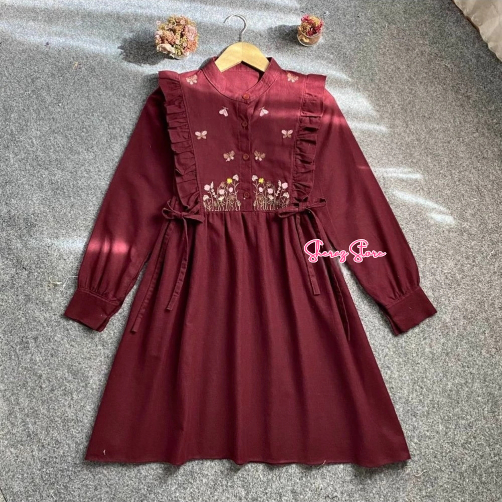 pengiriman cepat fatiya baju atasan tunik linen bordir wanita terbaru kekinian jumbo ld 120 - 92