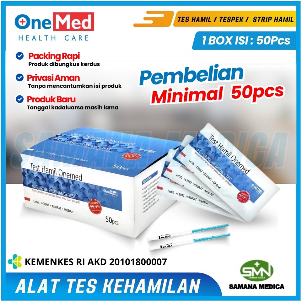 GROSIR Alat Tes Kehamilan ONEMED 1 BOX ISI 50 PCS - Tes Hamil / Tespek / HCG Strip Hamil OneMed