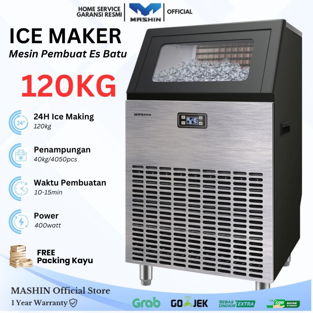 Mashin - Mesin Es Batu Kristal 100-120kg/Hari Ice Maker Kapasitas Besar