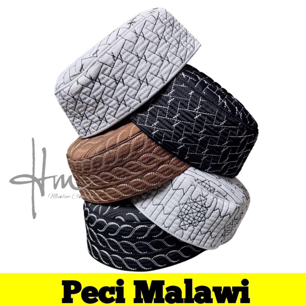 Peci Malawi Premium Kopiah Songkok Bulat Motif Haji Putih