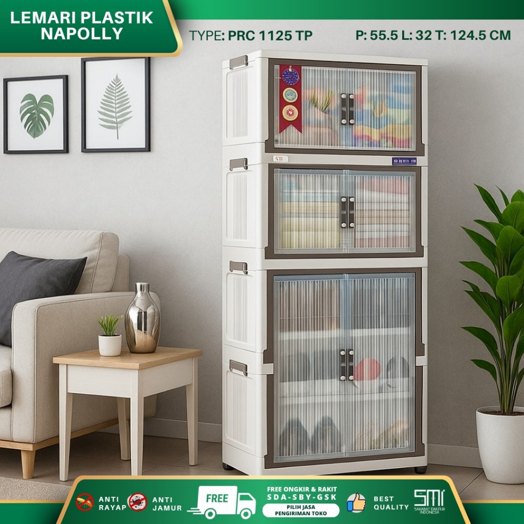 Napolly - Lemari Plastik Napolly Rak Kabinet PRC 1125 TP Puma,  Lemari Lipat Plastik 4 Tingkat