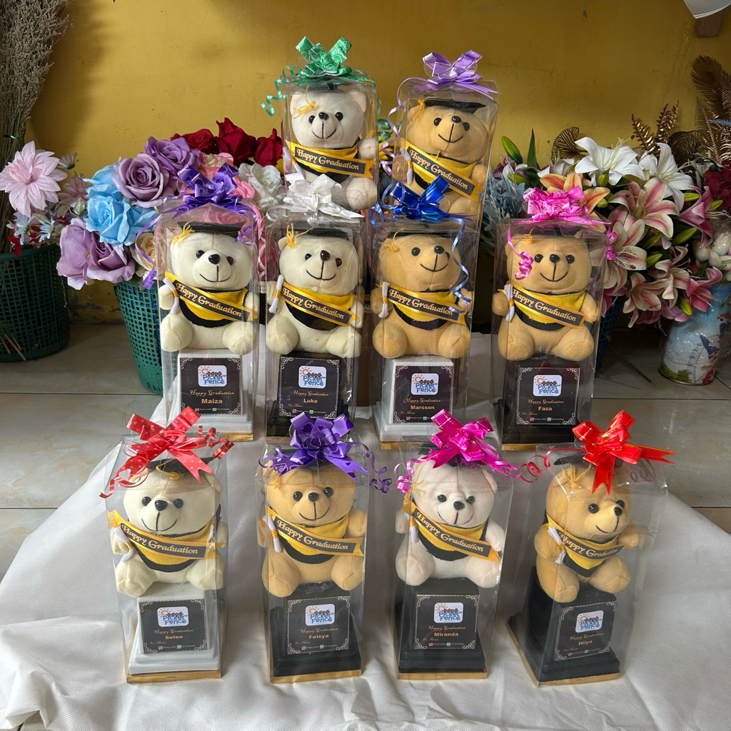 Boneka piala /Boneka wisuda mika/ boneka Teddy bear mini / boneka wisuda Mika / kado wisuda