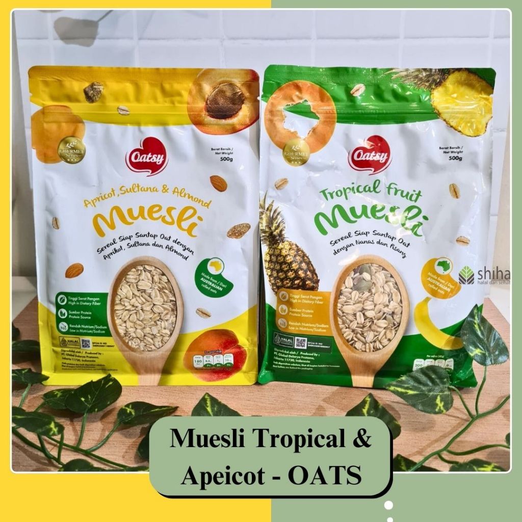 

SHIHA - OATSY Muesli Apricot Sultana Almond 500g & OATSY Muesli Tropical Fruit 500g |