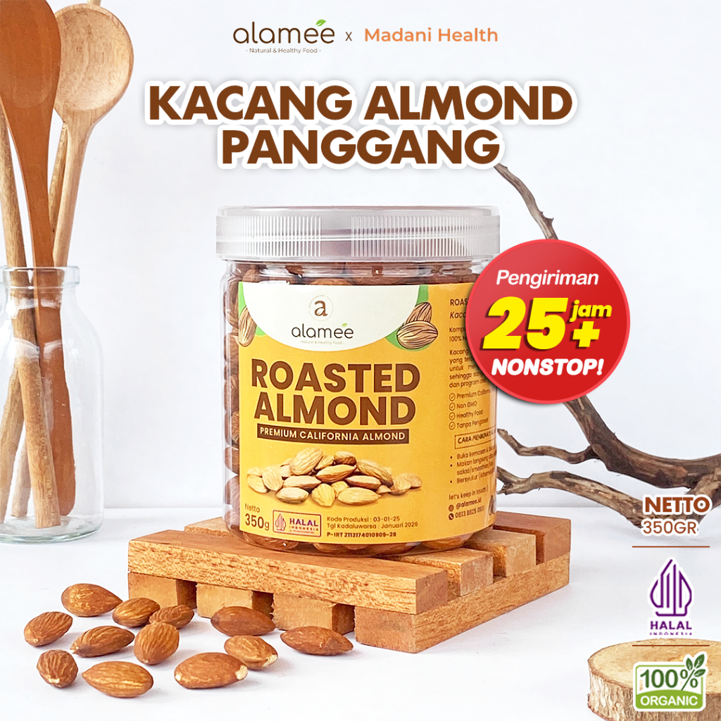 

ALAMEE Kacang Almond Almon Kupas Panggang Premium Roast Roasted Grade A California Oven Siap Makan