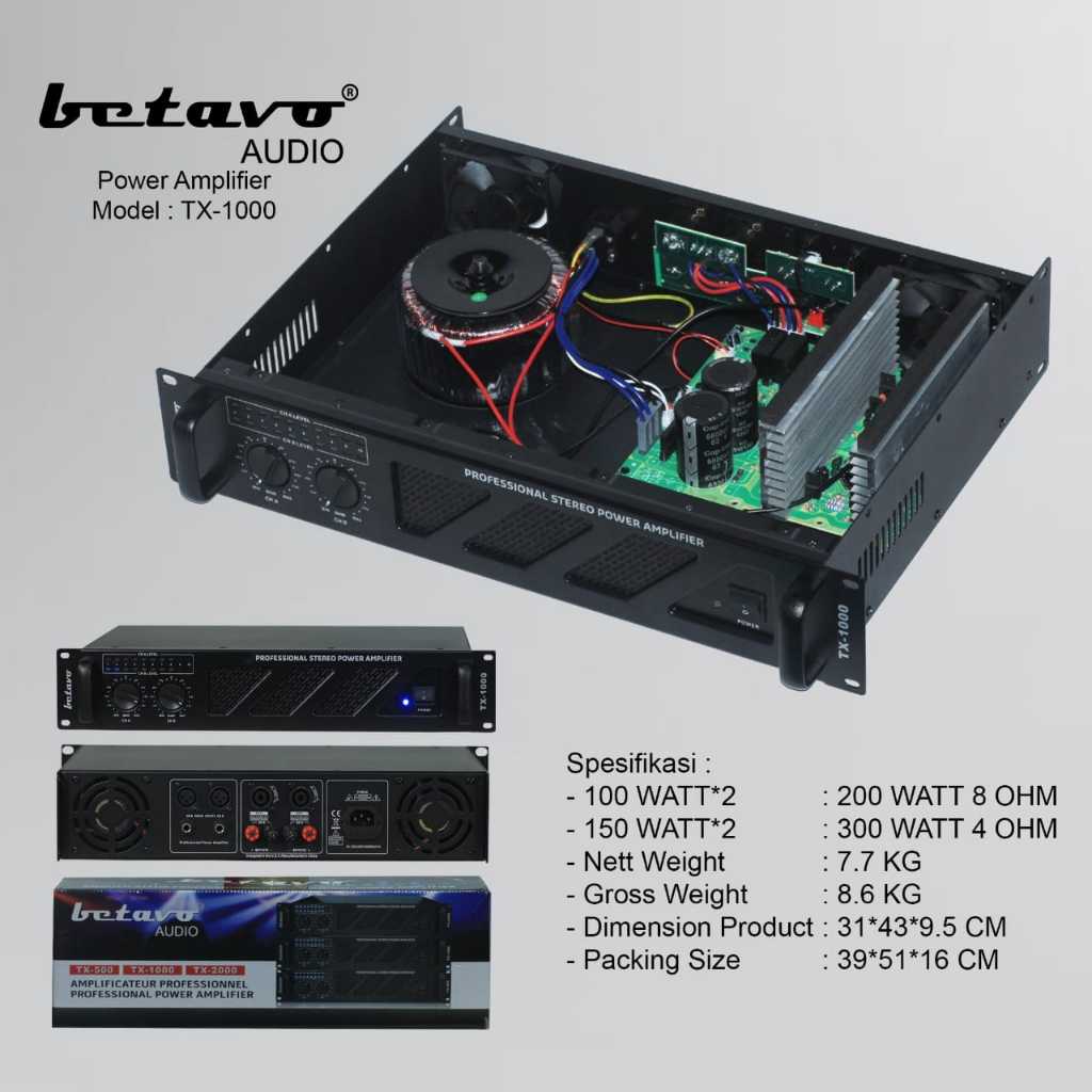 Betavo Audio Professional Power TX 1000 TX1000 Amplifier - POWER AUDIO