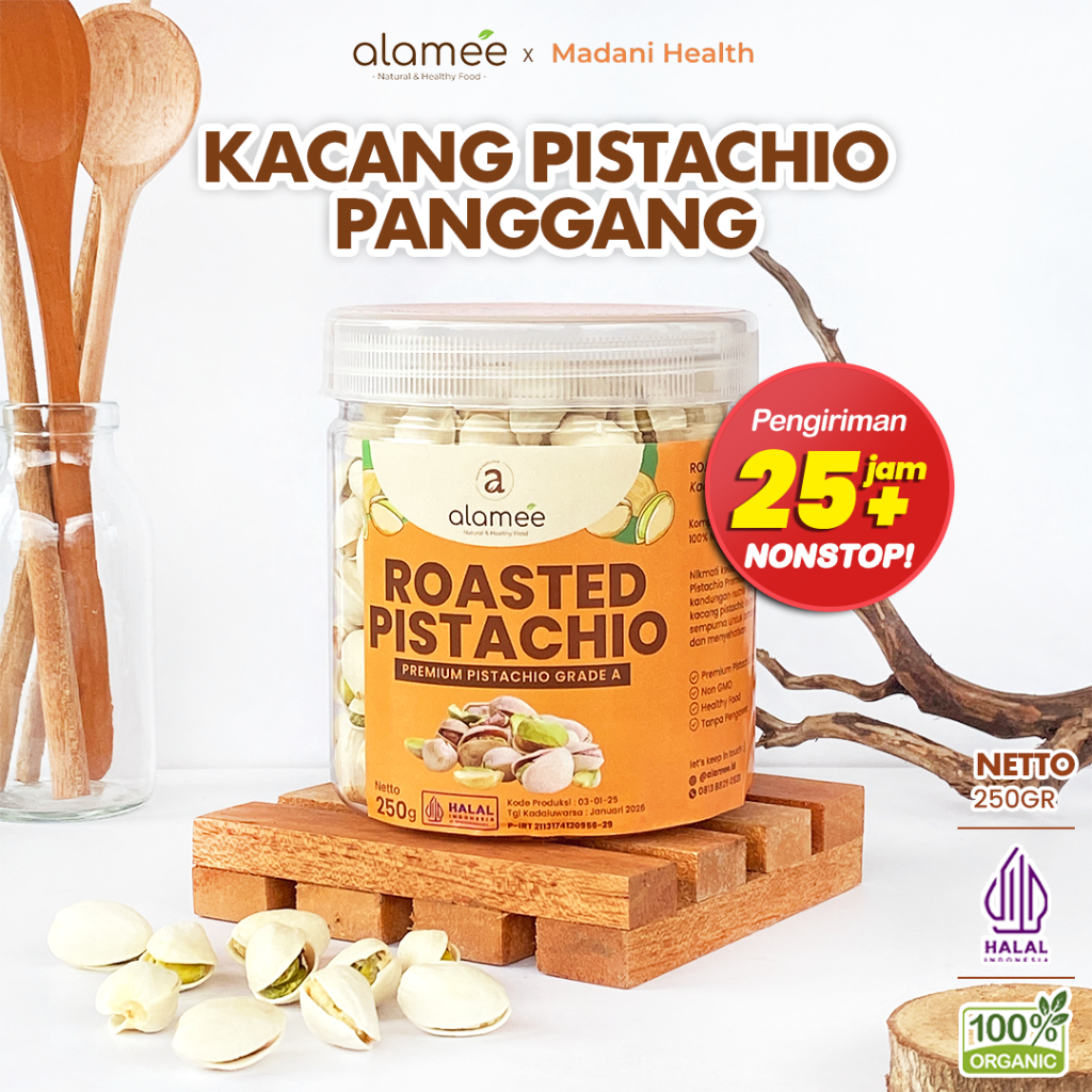

ALAMEE Kacang Pistachio Pistacio Panggang Fustuk Roasted Premium Organic Dalam Cangkang Renyah 250g