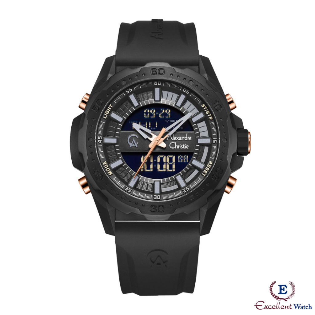 Excellent Jam Tangan Alexandre Christie AC 9370 Black Rosegold