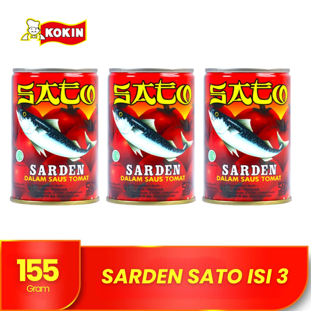 

KOKIN Bundling Ikan Sarden Kaleng Sato Saos Tomat 3 pcs Makanan Instan Siap Saji 155 Gram
