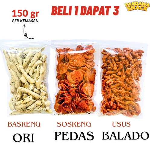 

Basreng Usus Sosreng Beli 1 Dapat 3 Varian Bundling 450gr Perkemasan 150gr