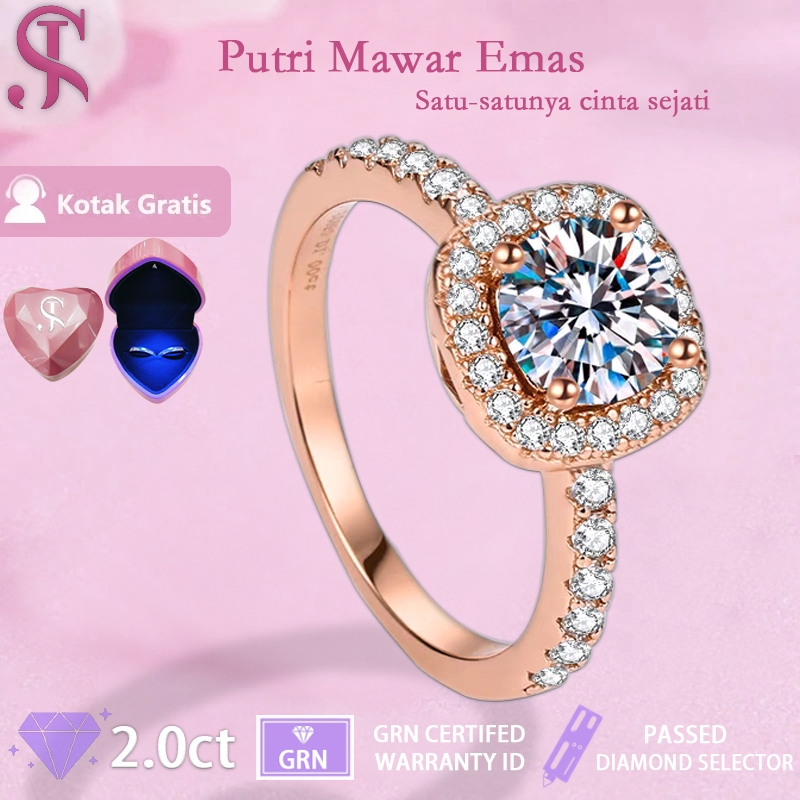 【Kotak Hadiah Premium】Cincin Putri Rose Gold Perak 999 & Moissanite D | Ukuran Adjustable | Sertifik