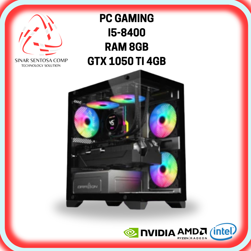 Pc Rakitan  Gaming I5 8400 Ram 8Gb Nvme 256Gb Gtx 1050 Ti 4Gb Siap Pakai Full Set