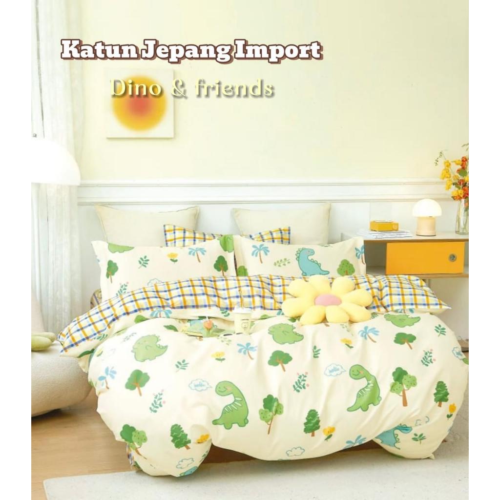 Sprei Set Katun Jepang Original Motif Aesthetic Karakter Polos Anak Perempuan Laki Single Double Bed