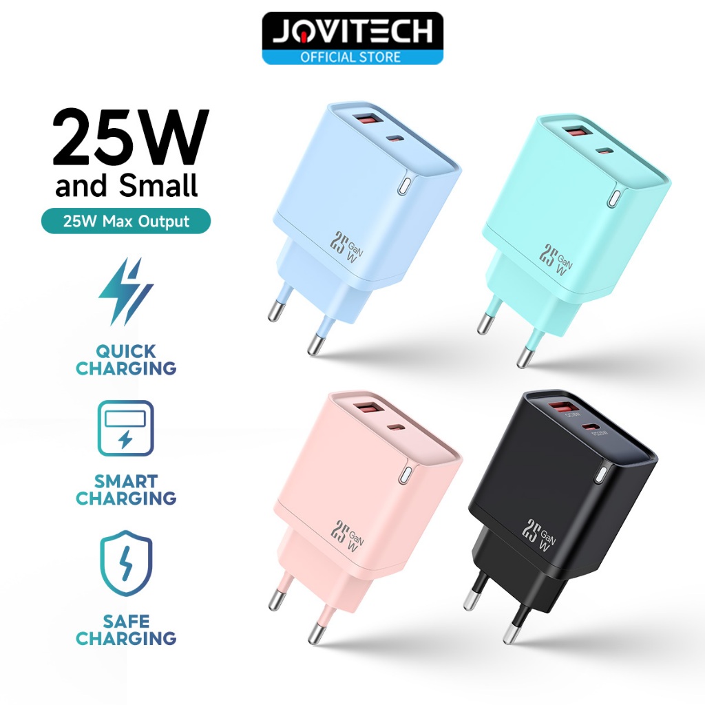 Jovitech CA25 2IN1 Charger Adaptor 25W Fast Charging 4.0 Type C USB iPhone Charger for Samsung Xiaom