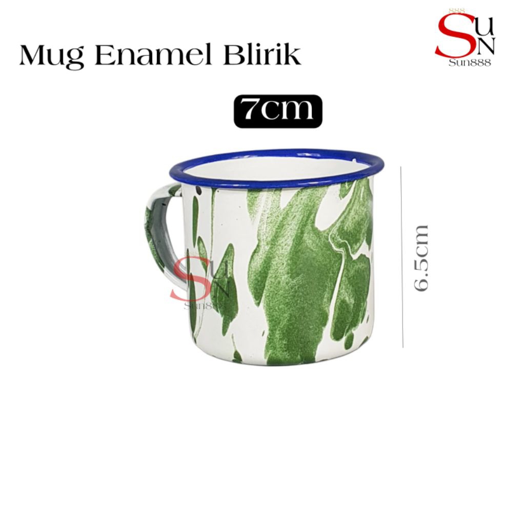 Gelas Jadul Hijau Cangkir Enamel Blirik Kecil 7cm Mug Jadul Lurik