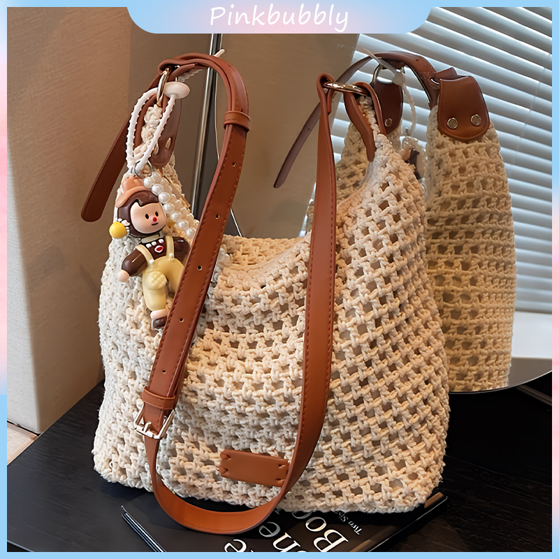 Southwind Chio2nd Tas Jinjing Momen Kasual Musim Panas Tas Anyaman Pantai Angin Malas Tas Selempang 