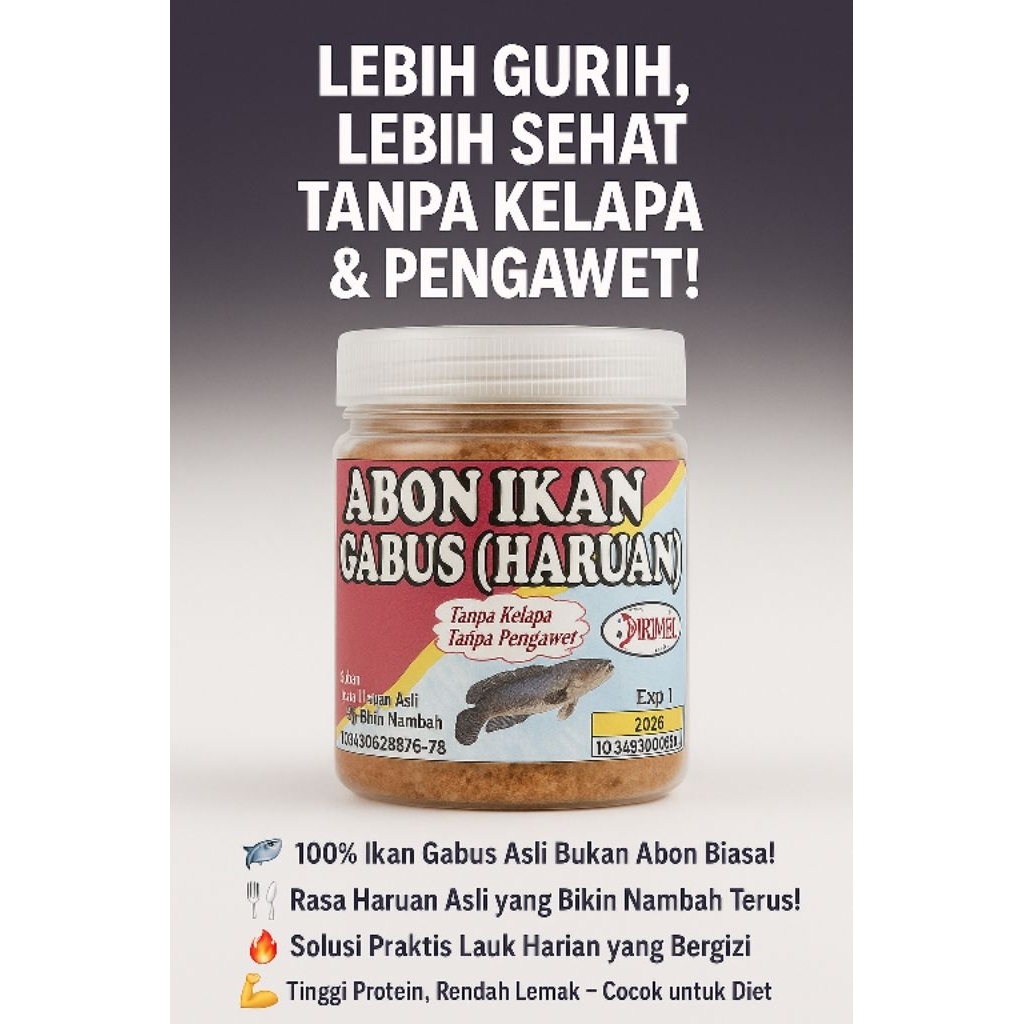 

Abon Ikan Gabus (Haruan) Netto 90gr /Sekumpul Ekstra/Tanpa Santan(kelapa) / Abon Sehat Gurih Tinggi Protein