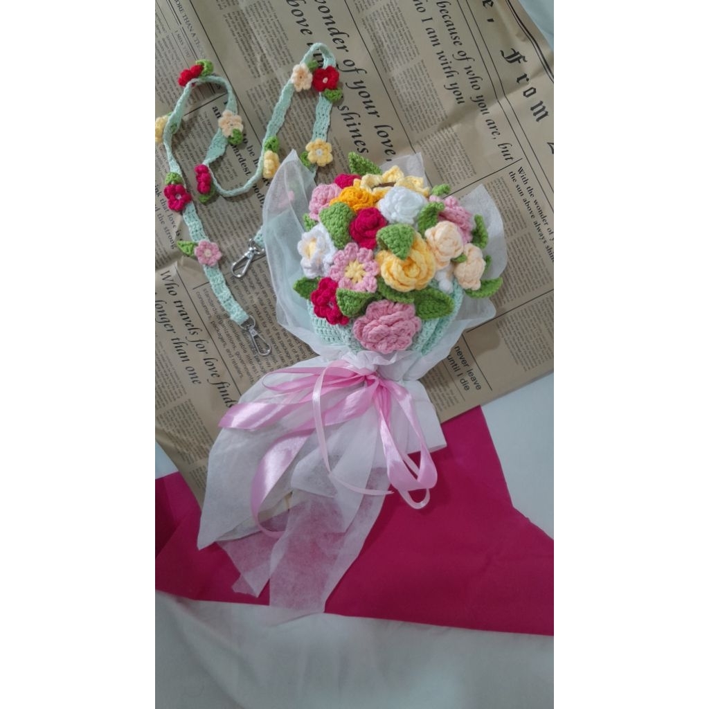 tas buket rajut | buket bunga | tas rajut | tas serut rajut