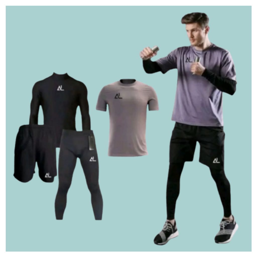 FULL SET - 4 IN 1 - Stelan Olahraga Pria Baju Jersey Celana Pendek Legging Baselayer Panjang Dan Baj