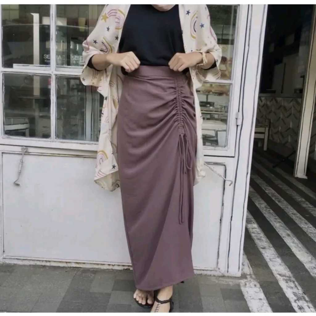 Rok Serut Tali Samping / Rok Serut Casual Flowy / Rok Korean Style Model Serut Panjang Lembut Wanita