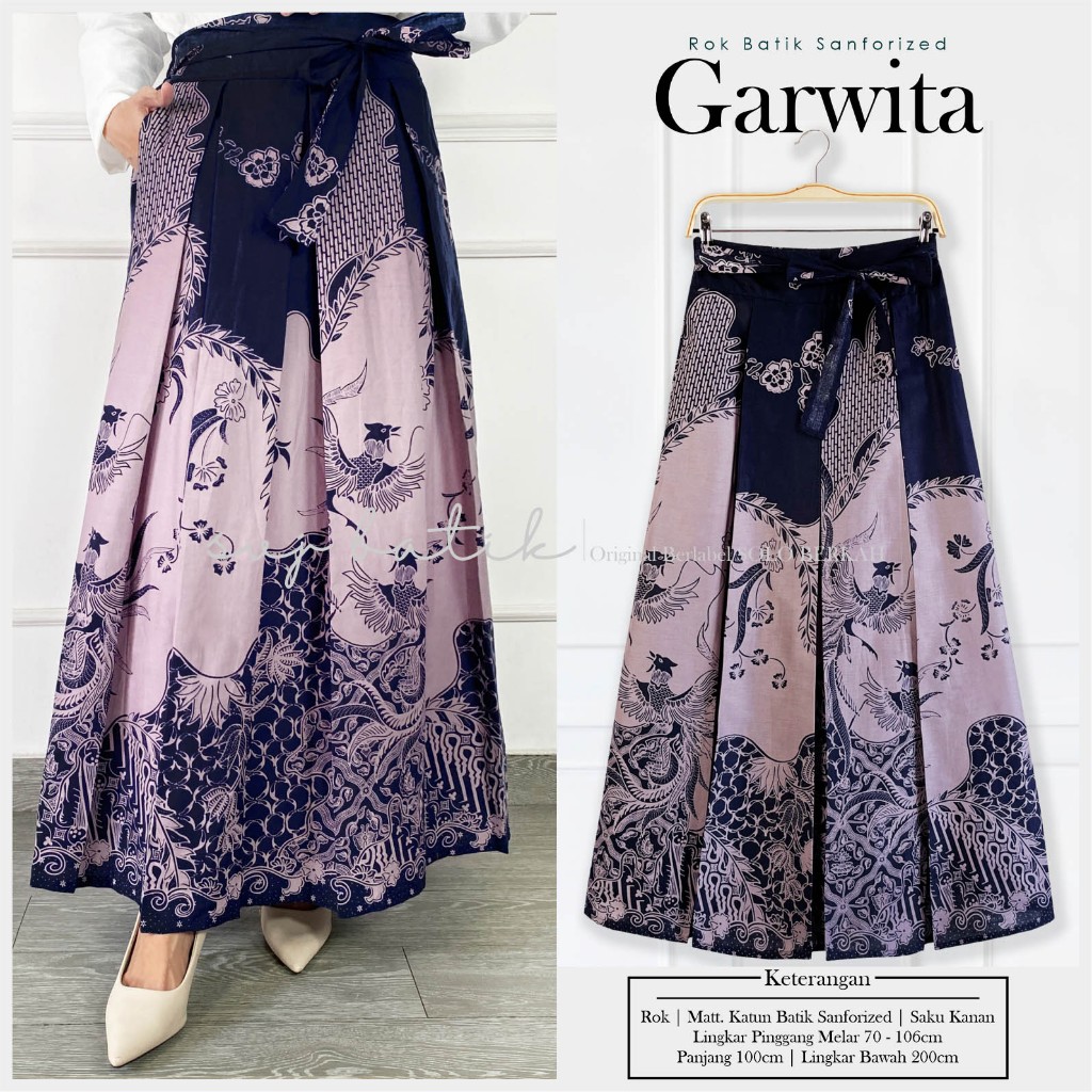 GLAMOURE - ROK BATIK ALUSAN SANFORIZED BAWAHAN BATIK WANITA SINARAN GARWITA KERIS NAVY MOTIF SERIES 