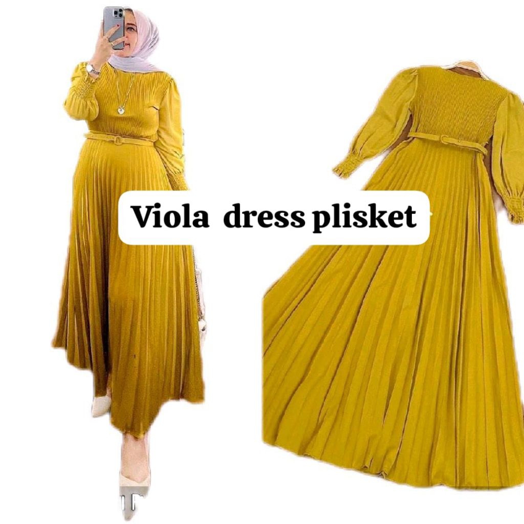 ready siap kirim viola dress plisket Dress wanita muslimah Gamis baju midi muslim gaun lebaran onese