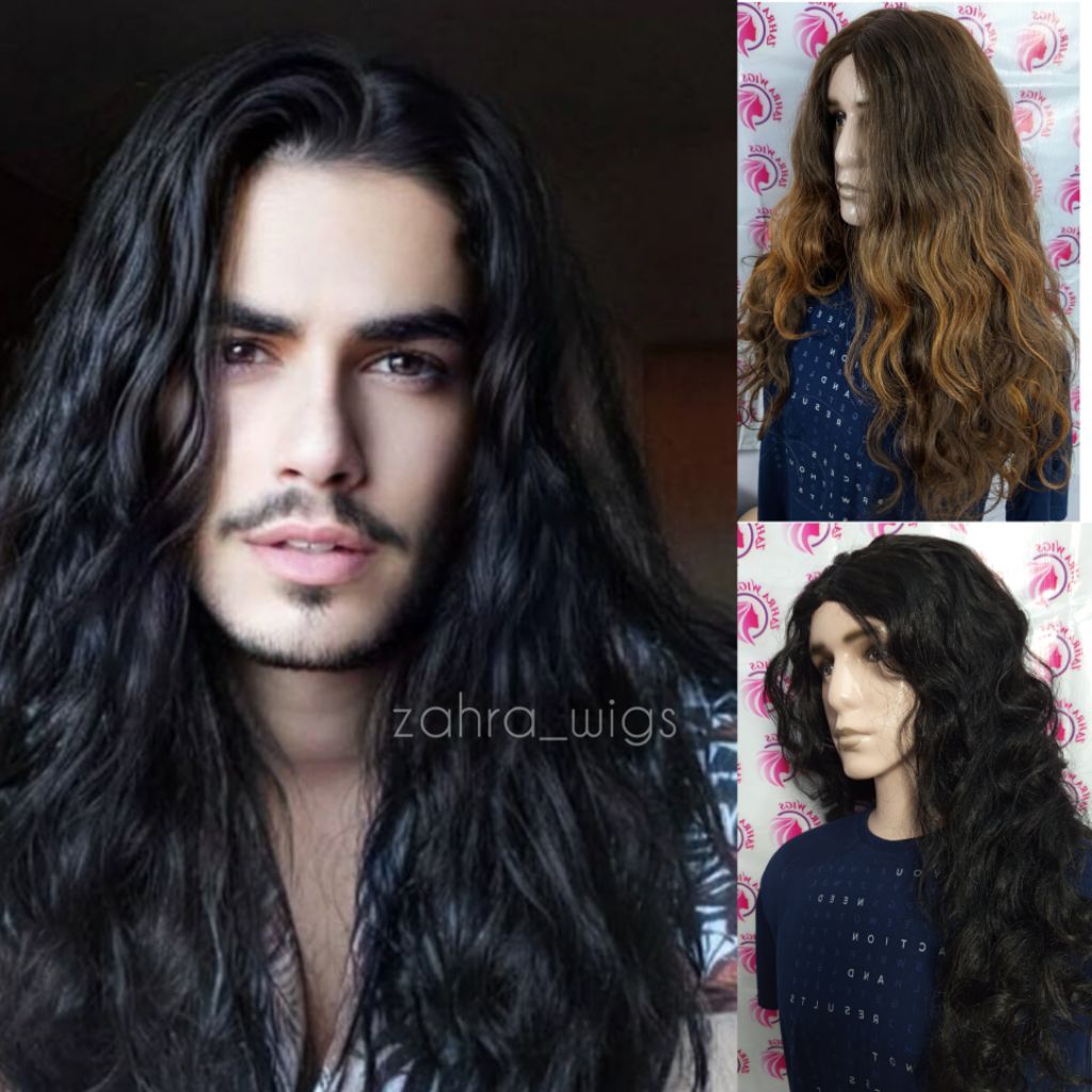 WIG PRIA RAMBUT BADEL PANJANG KERITING BEROMBAK GAYA PRIA EROPA GAGAH