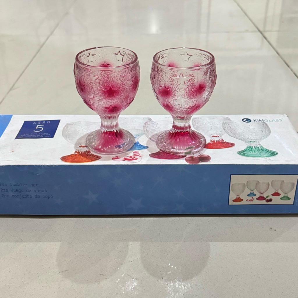 Gelas Kaki Star Warna Kimglass Gelas Set Kado Kaca isi 5pcs