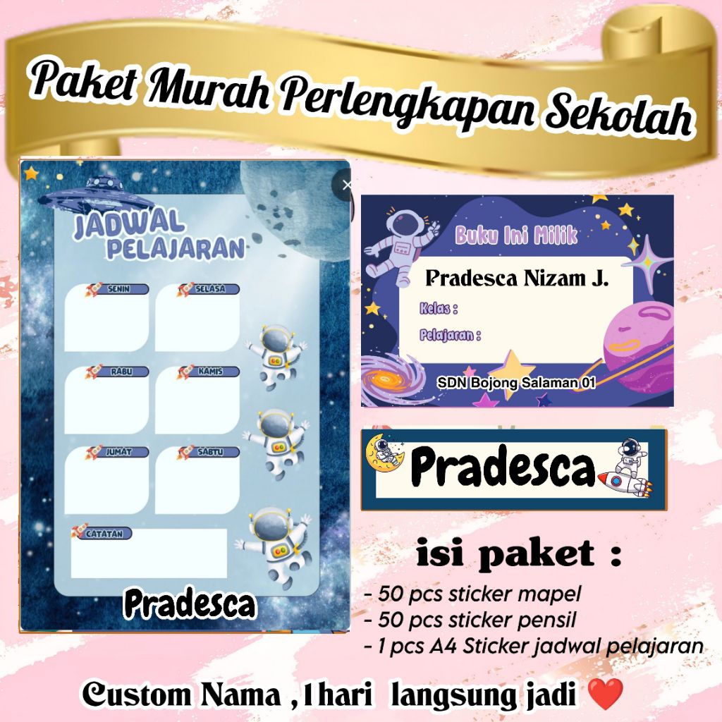 

(ISI 101 PCS) PAKET MURAH PERLENGKAPAN SEKOLAH LABEL BUKU + JADWAL PELAJARAN + STICKER PENSIL CUSTOM MOTIF ASTRONOT