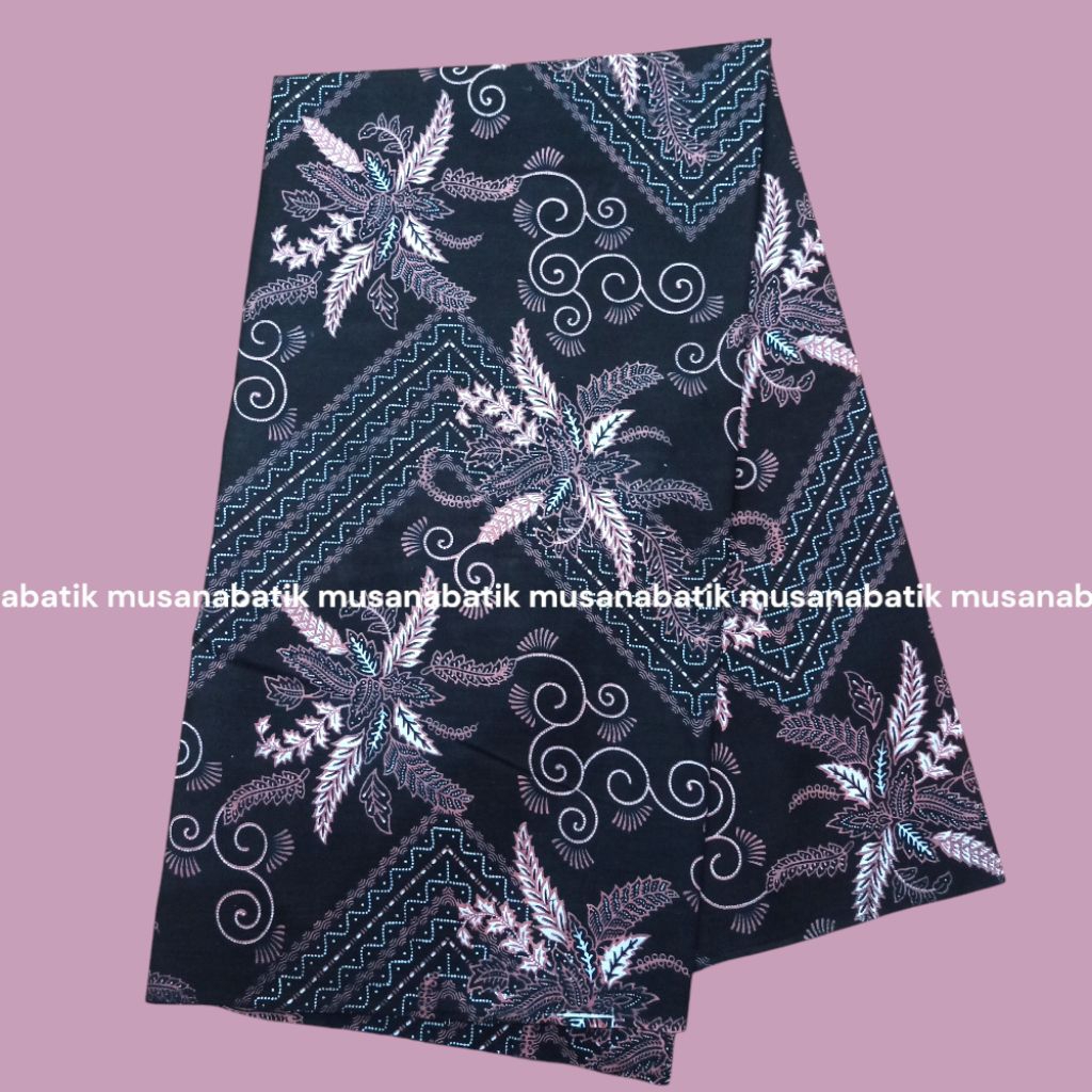 kain batik motif zigzag warna dusty pink dasar hitam batik dua meteran