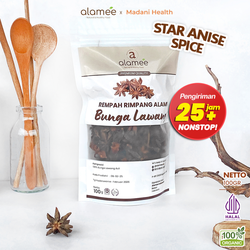 

ALAMEE Bunga Lawang Kering Pekak Star Anise Rempah Organik Alami Bumbu Seasoning Masakan Masak 100gr