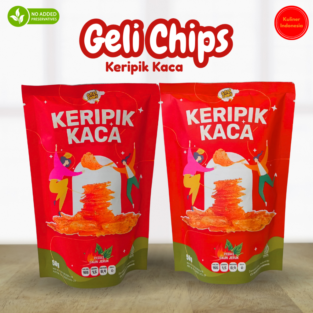 

Geli Chips - Keripik Kaca (Kripca) Pedas Daun Jeruk 50 gr / Renyah