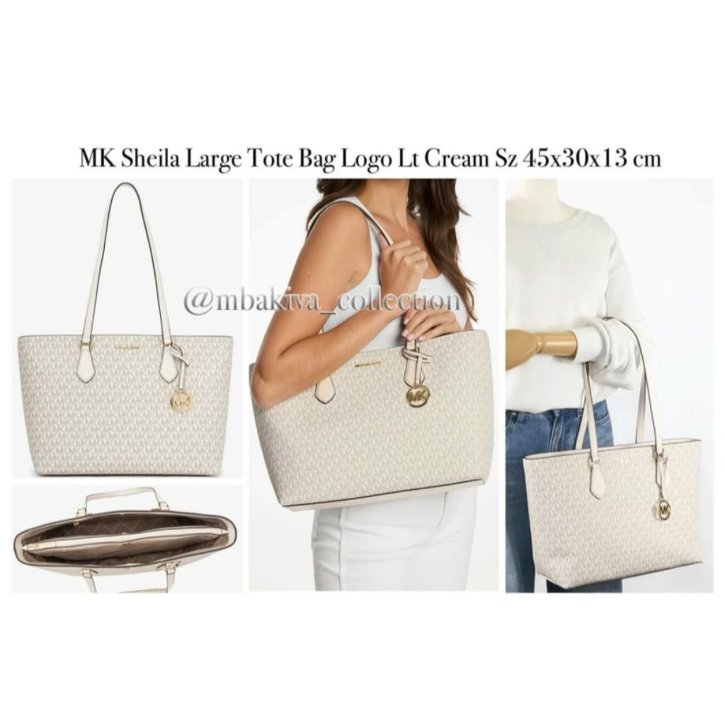 MK Sheila Large Tote Bag Logo Lt Cream