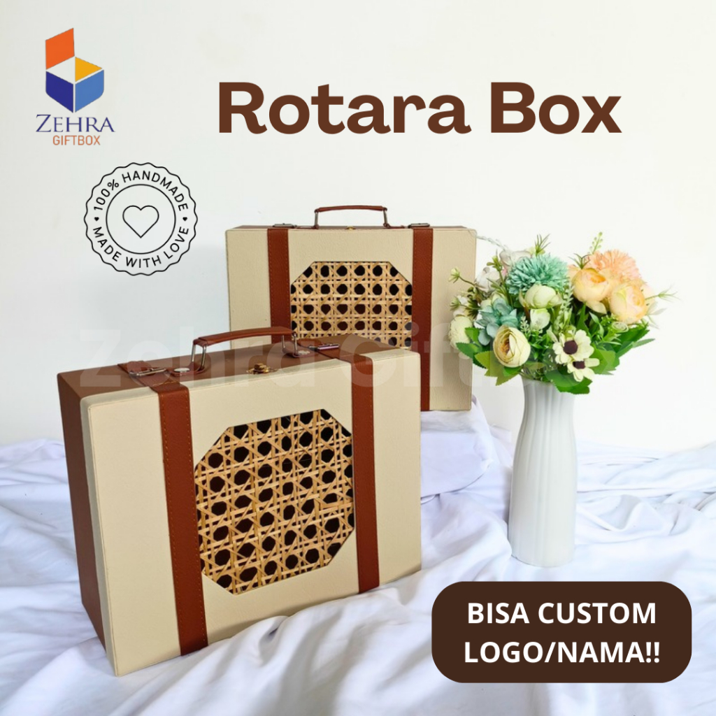 

Box Hampers Kotak Hadiah Kulit Sintetis Aksen Rotan | Hardbox Bingkisan Souvenir Model Koper Retro