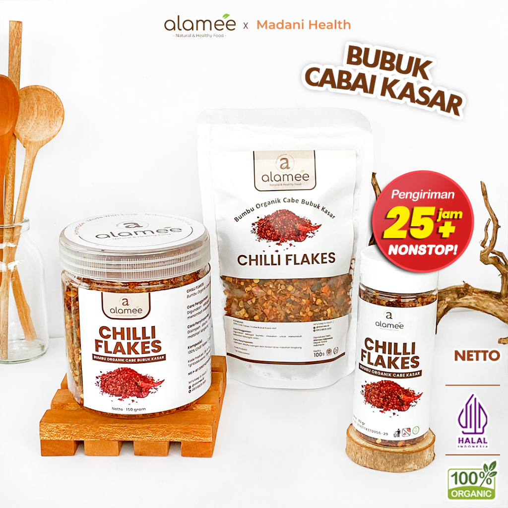 

ALAMEE Cabe Bubuk Kasar Chilli Flakes Cabai Bumbu Dapur Masak Organik Rimpang Murni Seasoning 150g