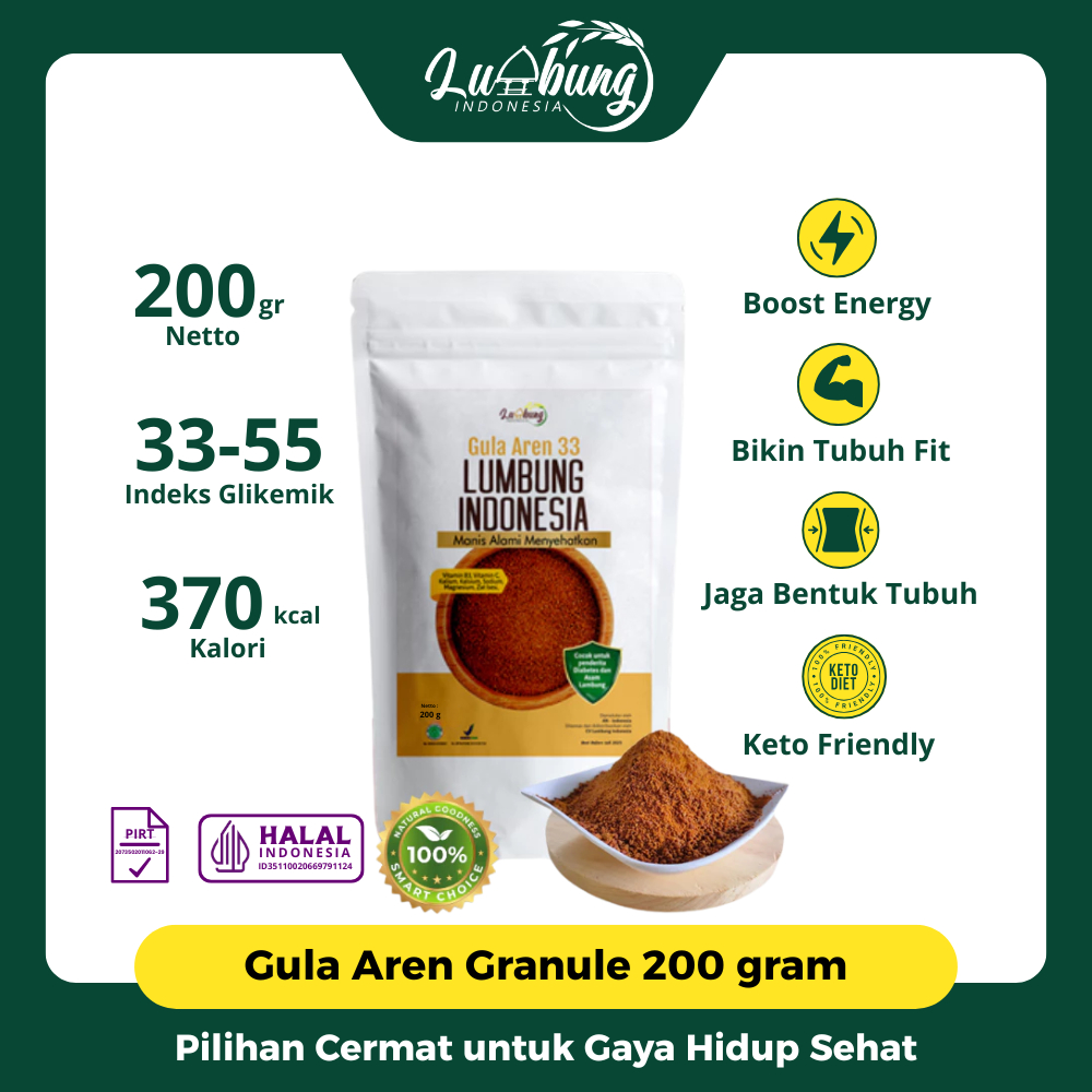 

Lumbung Indonesia Gula Aren 33 Bubuk Semut 200g - Organik Brown Sugar Premium, Pas untuk di Rumah