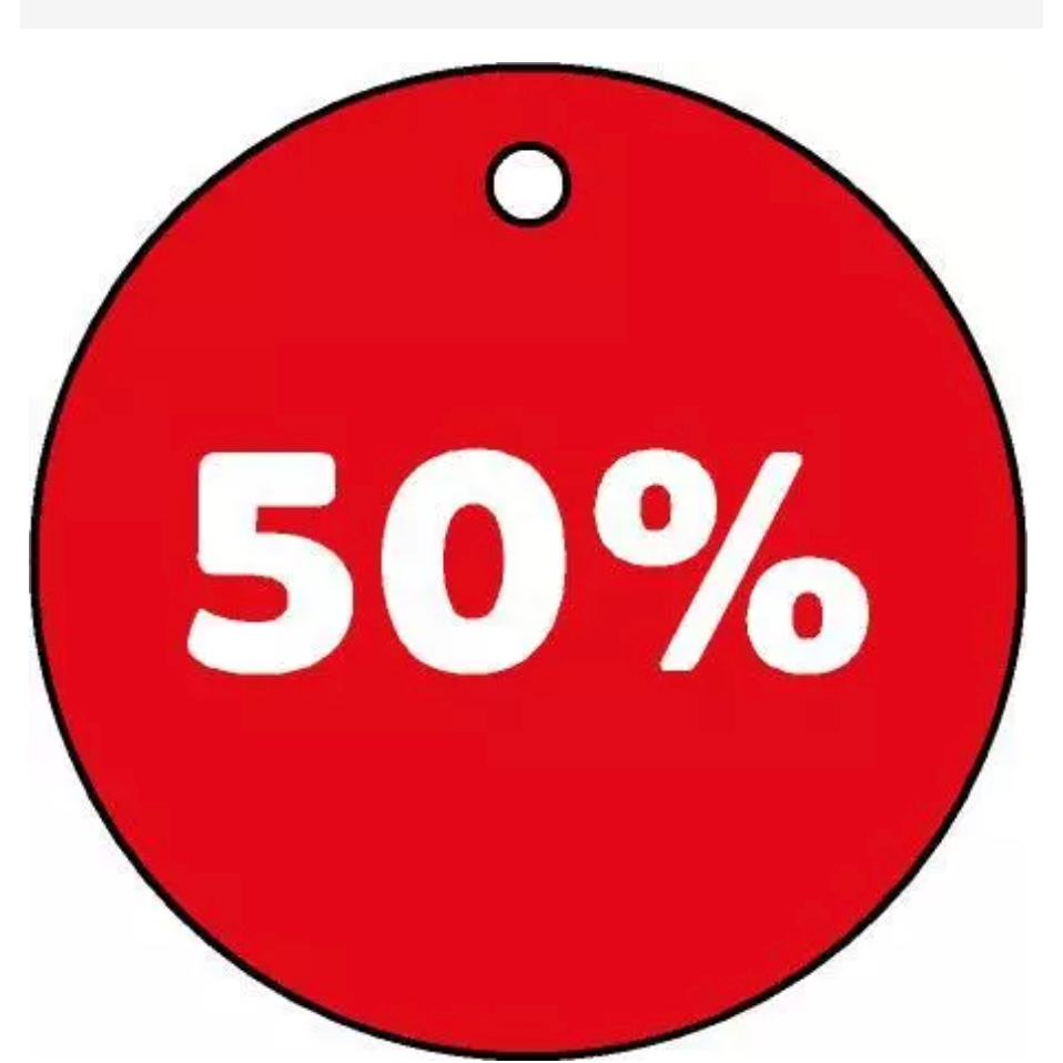 

HANG TAG LABEL DISKON 50 PERSEN SALE BAJU MURAH BULAT UKURAN 3,8 CM GANTUNGAN