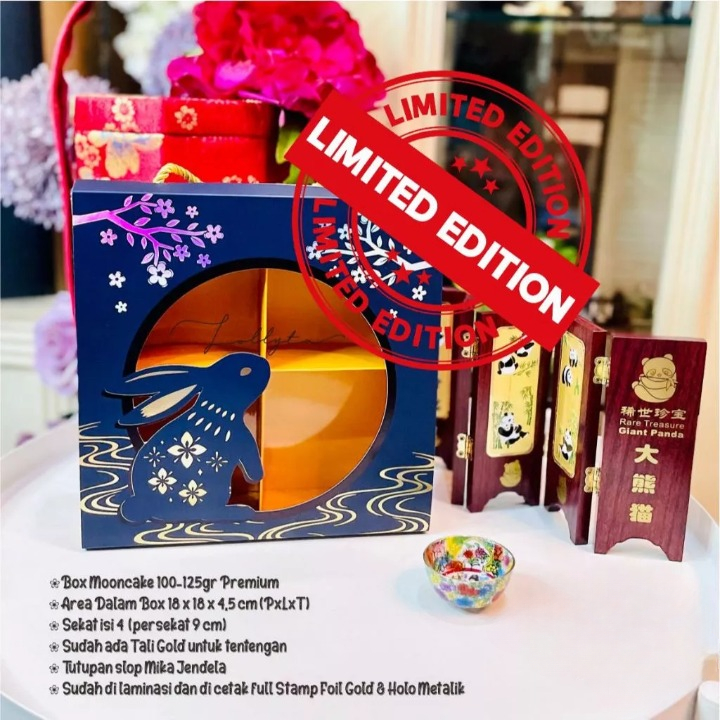 

Box mooncake Tentengan / kotak mooncake Mid Autumn Festival Model slop Jendela Mika sekat 4 isi 100-125gr