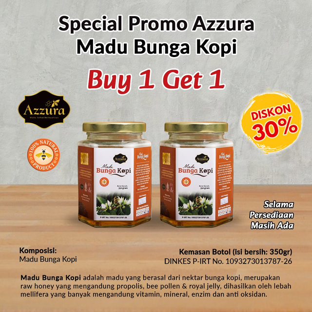 

Madu Azzura - Madu Bunga Kopi 350gr (Buy 1 Get 1) 350gr / Pcs Madu